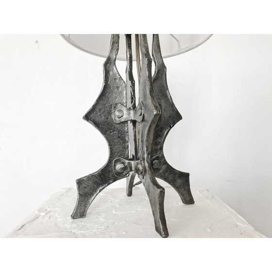 Image 1 of Vintage Brutalistische lamp in zwart metaal, Frankrijk 1950