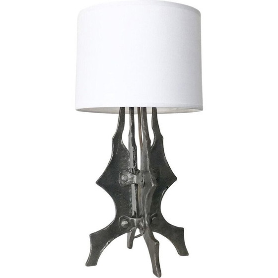 Image 1 of Vintage Brutalistische lamp in zwart metaal, Frankrijk 1950