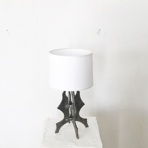 Vintage Brutalistische lamp in zwart metaal, Frankrijk 1950