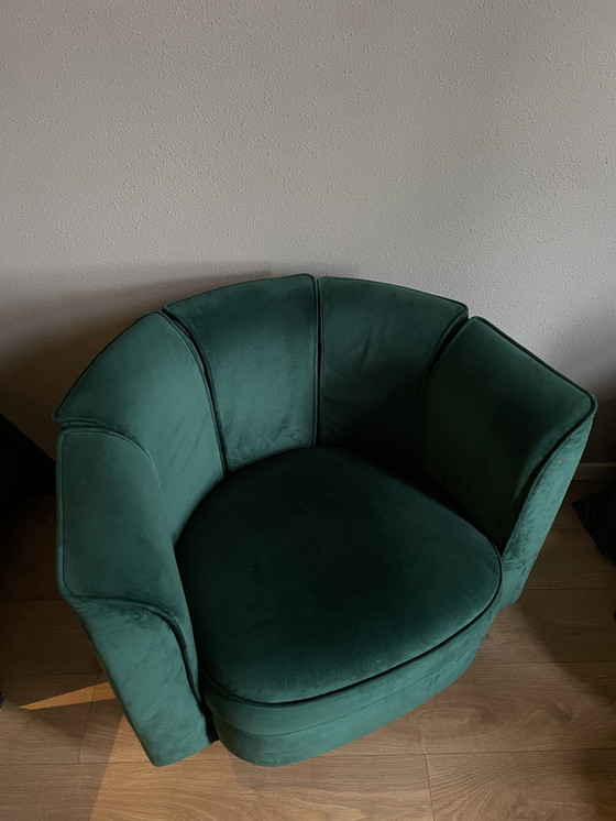 Image 1 of Dutchbone Bloem Fauteuil Fluweel Groen/Groen