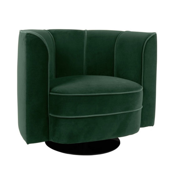 Image 1 of Dutchbone Bloem Fauteuil Fluweel Groen/Groen