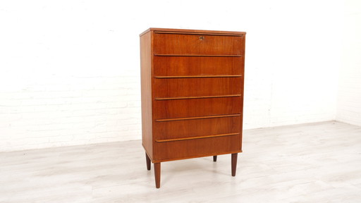 Vintage Deense Ladekast | Teak | 6 Lades | 106 Cm