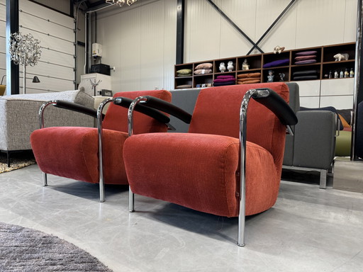 2 Leolux Scylla fauteuils Rood Spazio Stof 