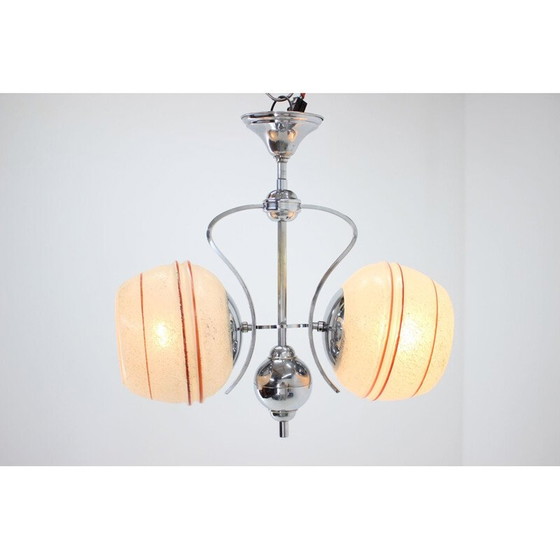 Image 1 of Vintage art deco kroonluchter van chroomglas, Tsjecho-Slowakije 1930