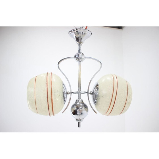 Image 1 of Vintage art deco kroonluchter van chroomglas, Tsjecho-Slowakije 1930