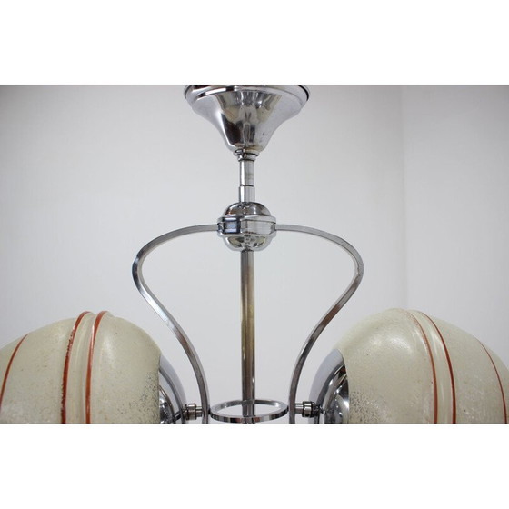 Image 1 of Vintage art deco kroonluchter van chroomglas, Tsjecho-Slowakije 1930