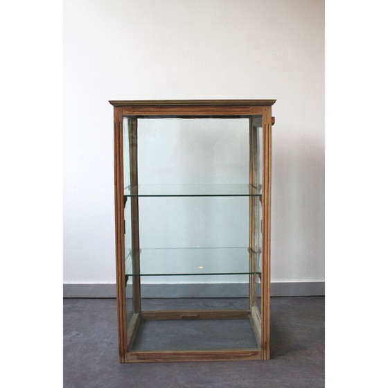 Image 1 of Vintage eiken en glazen toonbankvitrine
