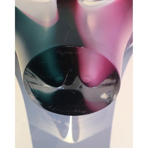 Image 1 of Vintage schelpvaas in veelkleurig glas, gesigneerd Flygsfors, 1956