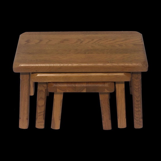 Image 1 of Nederlandse Brutalistische Eiken Nesting Tables, 1970S