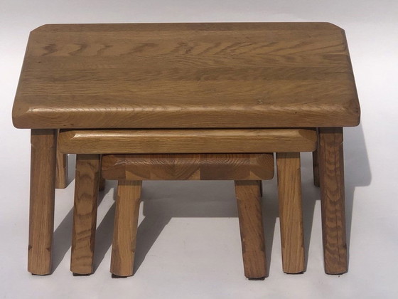 Image 1 of Nederlandse Brutalistische Eiken Nesting Tables, 1970S