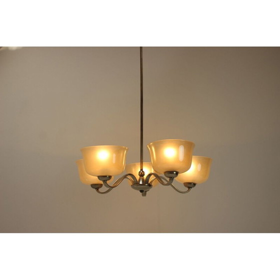 Image 1 of Vintage art deco kroonluchter van metaal en glas, Tsjecho-Slowakije 1930