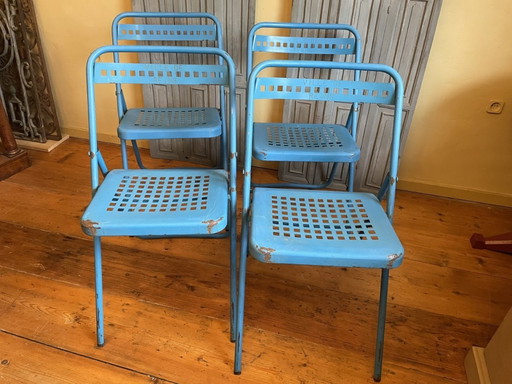 4 X Ijzeren Ville de Reims Klapstoelen Bistrostoelen Tuinstoelen Vintage Frans