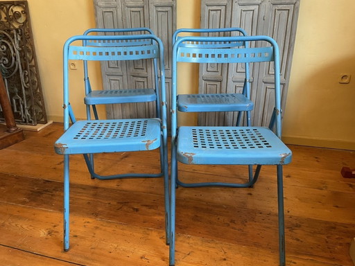 4 X Ijzeren Ville de Reims Klapstoelen Bistrostoelen Tuinstoelen Vintage Frans