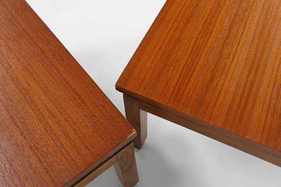 Image 1 of Set van 2 minimalistische MDK Belgische bijzettafels in teak, ca. 1960