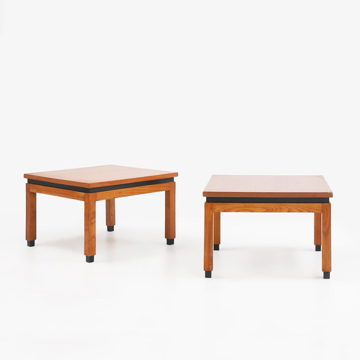 Set van 2 minimalistische MDK Belgische bijzettafels in teak, ca. 1960