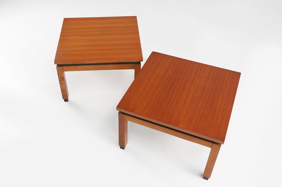 Image 1 of Set van 2 minimalistische MDK Belgische bijzettafels in teak, ca. 1960