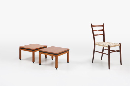 Set van 2 minimalistische MDK Belgische bijzettafels in teak, ca. 1960