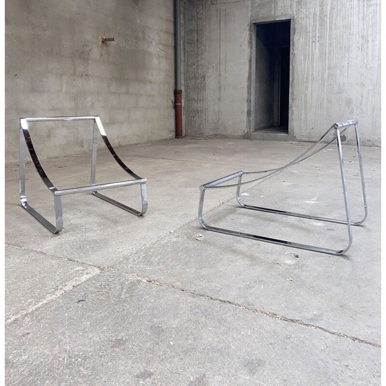 Image 1 of Paar vintage roestvrijstalen en met leer beklede fauteuils van Roche&Bobois, 1970