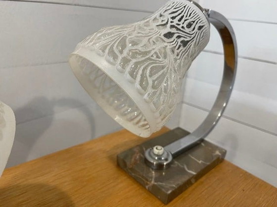 Image 1 of Set van 2 Art Deco bureaulampen van marmer en glas