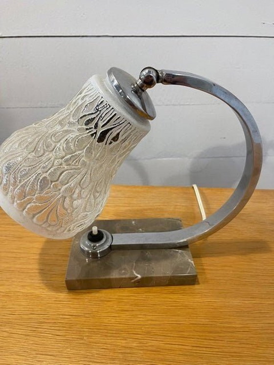 Image 1 of Set van 2 Art Deco bureaulampen van marmer en glas