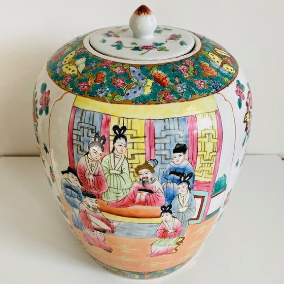 Image 1 of Vintage XL Chinese handgeschilderde gemberpot