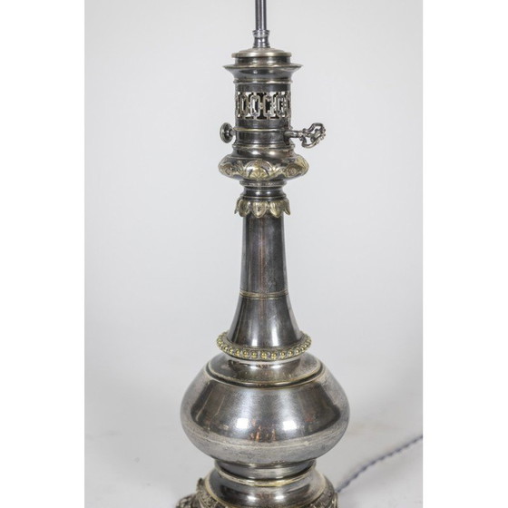 Image 1 of Paar vintage lampen van metaal en verzilverd brons, Frankrijk 1880