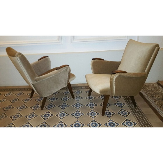 Image 1 of Vintage Deense fauteuil van Arno Votteler voor Knoll in beige fluweel 1950
