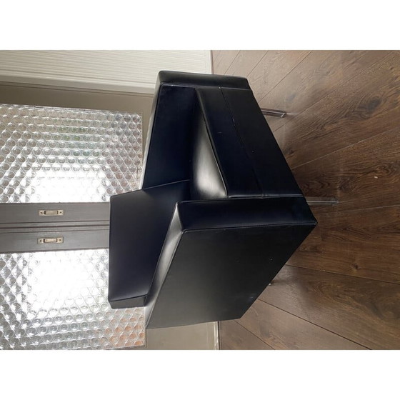 Image 1 of Vintage zwarte en chromen fauteuil, jaren 1950