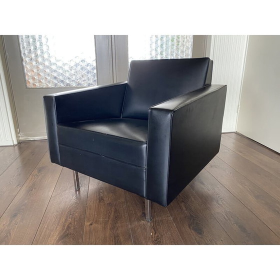 Image 1 of Vintage zwarte en chromen fauteuil, jaren 1950