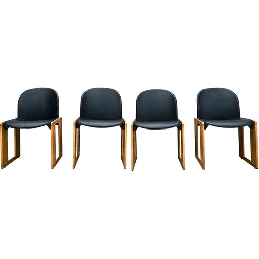 Set van 4 vintage zwart lederen Dialogo stoelen van Afra en Tobia Scarpa voor B&B Italia, 1973