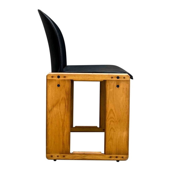 Image 1 of Set van 4 vintage zwart lederen Dialogo stoelen van Afra en Tobia Scarpa voor B&B Italia, 1973