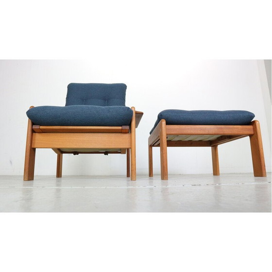 Image 1 of Vintage fauteuil met teakhouten voetenbank voor Emc Møbler, Denemarken 1960