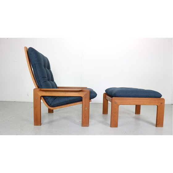 Image 1 of Vintage fauteuil met teakhouten voetenbank voor Emc Møbler, Denemarken 1960