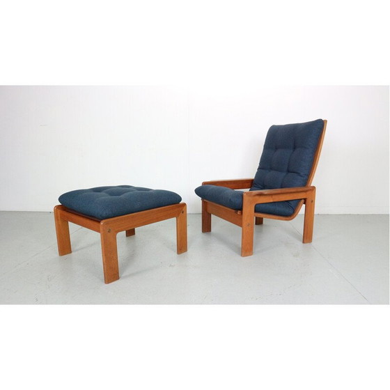 Image 1 of Vintage fauteuil met teakhouten voetenbank voor Emc Møbler, Denemarken 1960