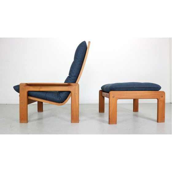 Image 1 of Vintage fauteuil met teakhouten voetenbank voor Emc Møbler, Denemarken 1960