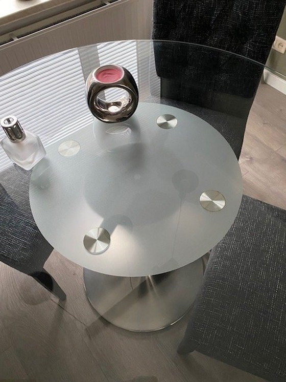 Image 1 of Sumisura Eettafel Rond Glas Met Voet Geborsteld Edelstaal