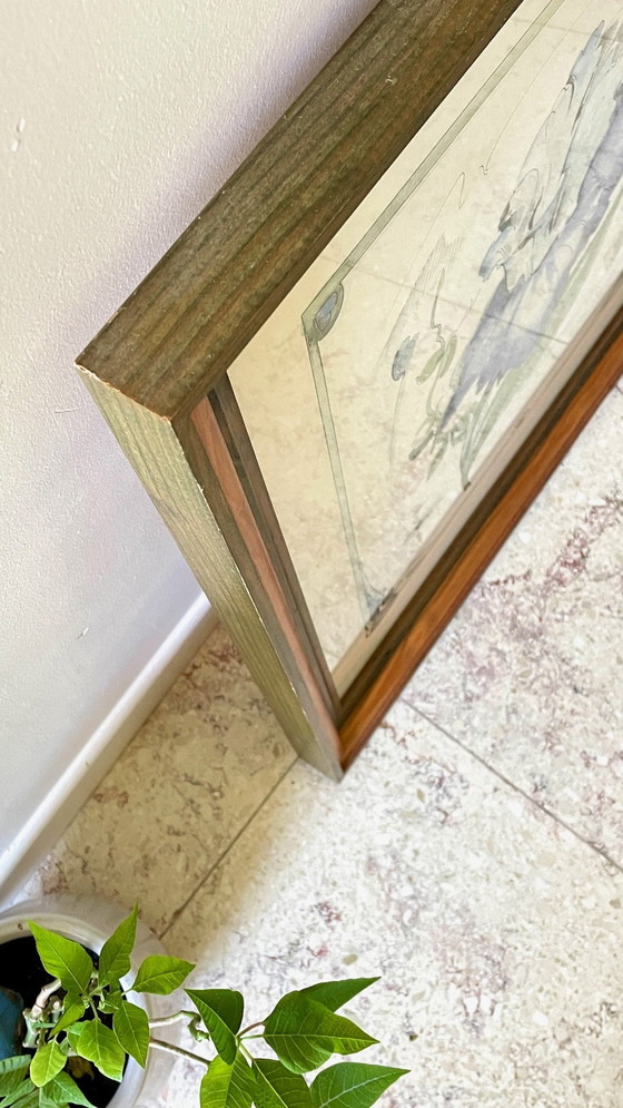 Image 1 of Irisbloem op oud houten inlijstpapier