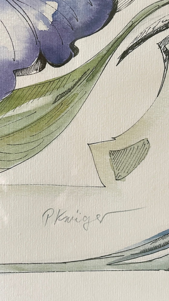 Image 1 of Irisbloem op oud houten inlijstpapier