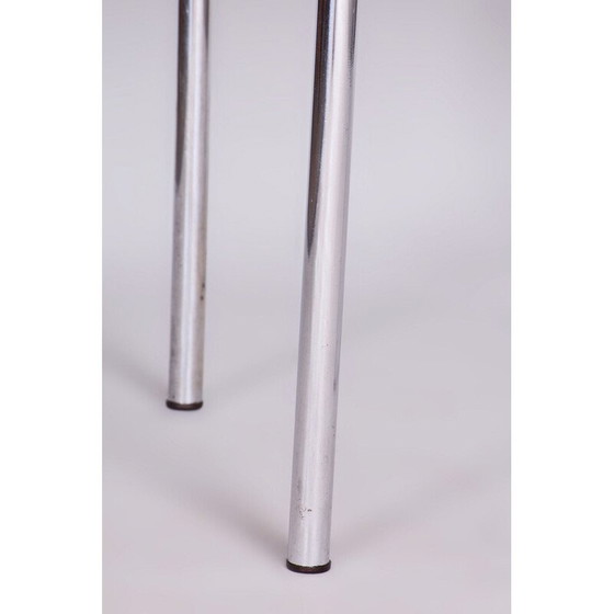 Image 1 of Vintage Bauhaus ronde tafel in verchroomd staal en gelakt hout, Tsjecho-Slowakije 1930