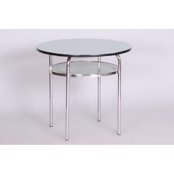 Image 1 of Vintage Bauhaus ronde tafel in verchroomd staal en gelakt hout, Tsjecho-Slowakije 1930