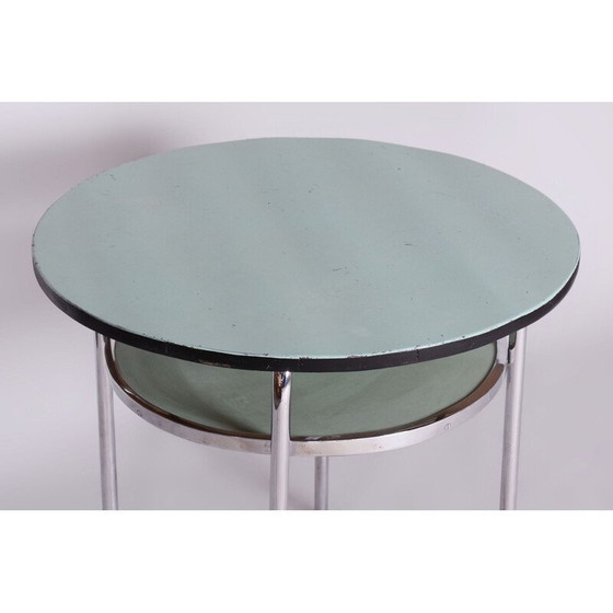 Image 1 of Vintage Bauhaus ronde tafel in verchroomd staal en gelakt hout, Tsjecho-Slowakije 1930