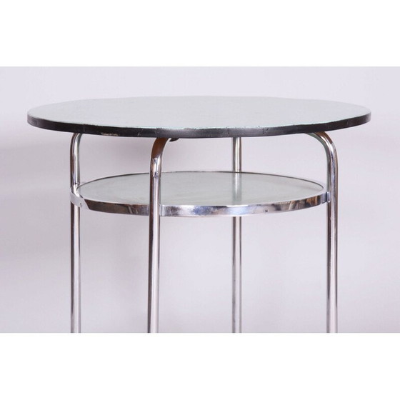 Image 1 of Vintage Bauhaus ronde tafel in verchroomd staal en gelakt hout, Tsjecho-Slowakije 1930