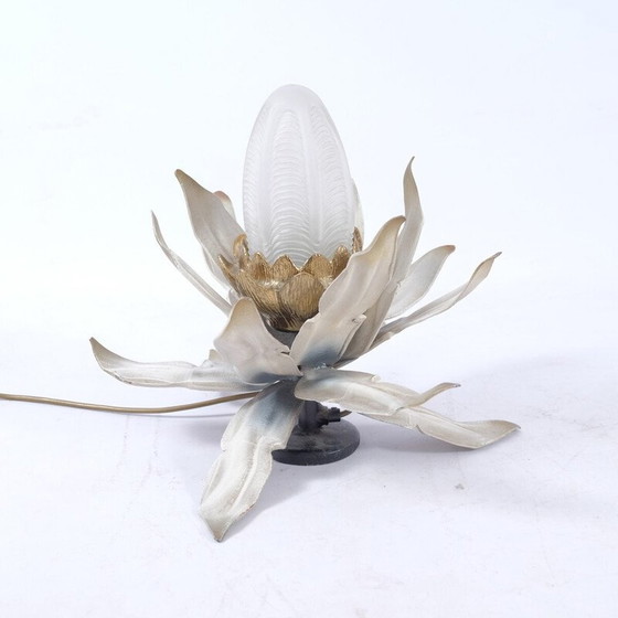 Image 1 of Vintage Art Deco tafellamp van glas en gebloemd keramiek, Italië 1920