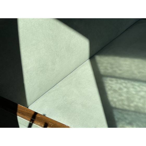 Image 1 of Vintage 3-zitsbank van hout en stof, Denemarken 1960