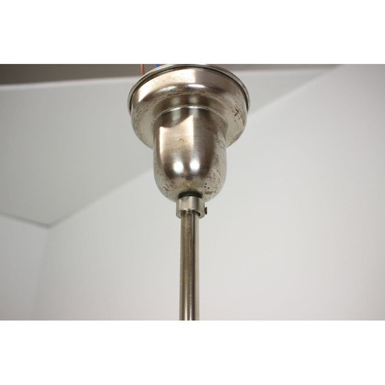 Image 1 of Vintage art deco metalen en glazen hanglamp, Tsjecho-Slowakije 1930