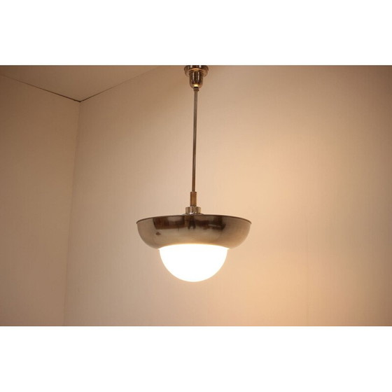 Image 1 of Vintage art deco metalen en glazen hanglamp, Tsjecho-Slowakije 1930