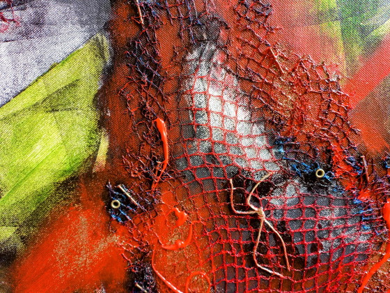 Image 1 of Tineke van Steenbergen - Green, Mixed media schilderij