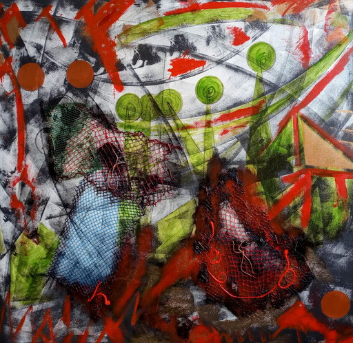 Tineke van Steenbergen - Green, Mixed media schilderij