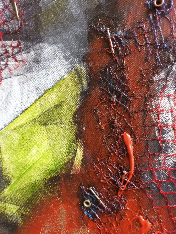 Image 1 of Tineke van Steenbergen - Green, Mixed media schilderij