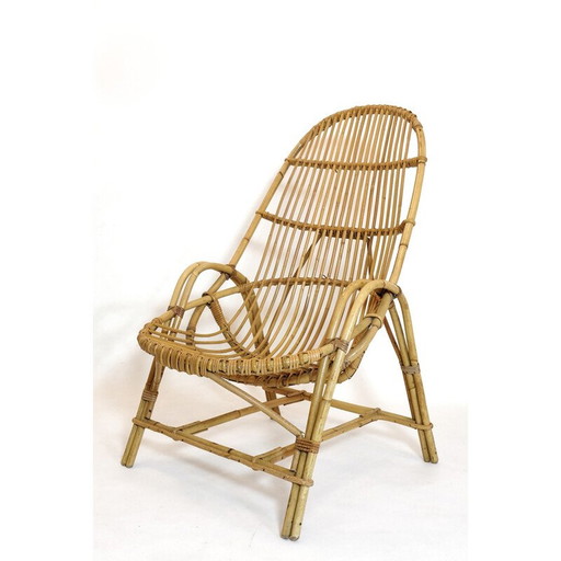 Vintage rotan fauteuil met armleuning, 1960-1970